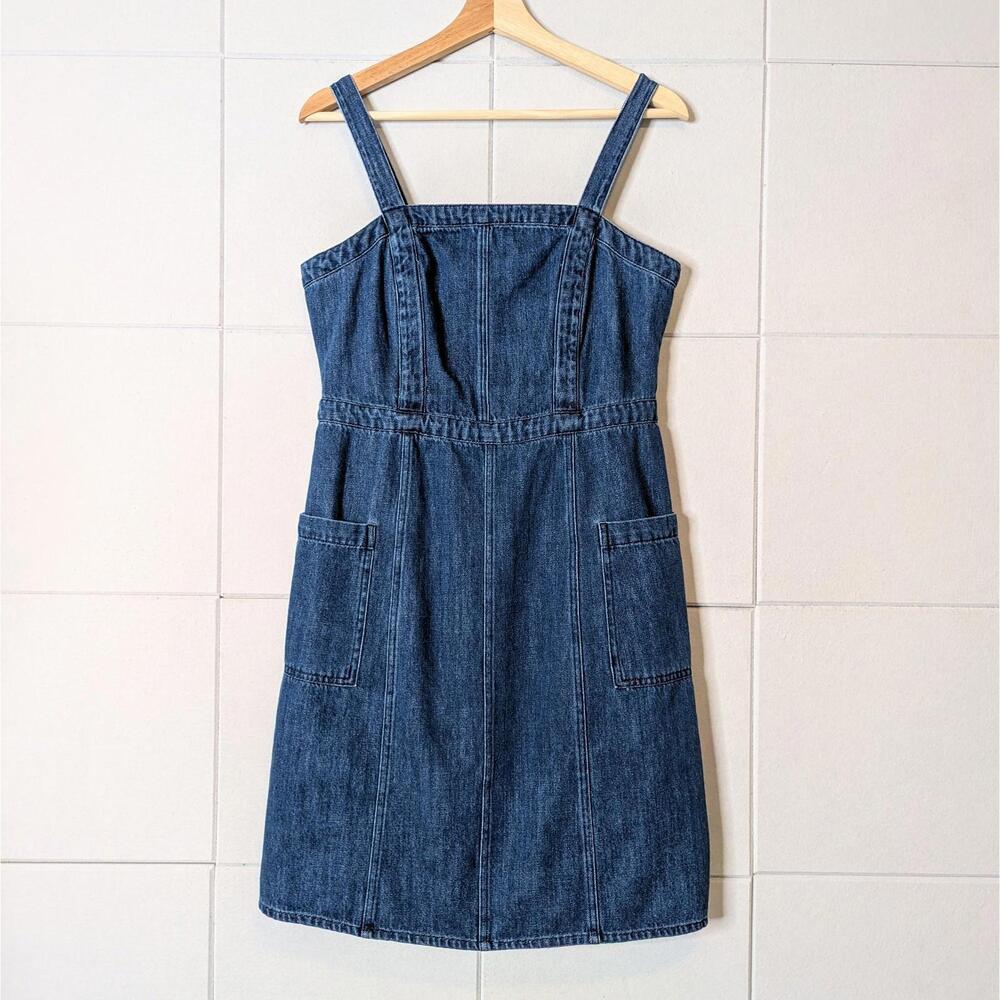 Gap cotton denim square neck mini dress